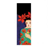 Affiche textile Femme à la couronne de fleurs rouges et à l'oiseau - Hülya - Panorama 