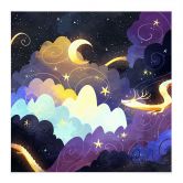 Textile poster kite flying through starry clouds - DigitalArtsi 