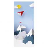 Paper airplane door film in the mountains 