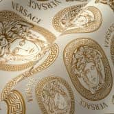 Versace Home Tapete Gold Weiß Luxus Vliestapete Medusa Kopf Designer Mustertapete  