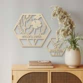 Holzdeko Pappel - Blumen im Hexagon - Wildflower 