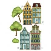 Wallsticker Farverige huse sæt 02 (7 stk.) 