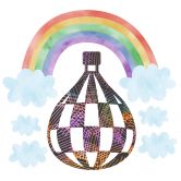 Muursticker Set Hete Luchtballon met Wolken en Regenboog 