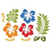 Wandtattoo Hibiskusblüten - blau-rot-gelb 