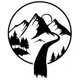 Sticker mural rond cascade dans les montagnes 