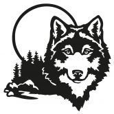 Wandtattoo Wolfskopf vor Mond und Wald 