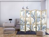 Japanischer Paravent, Raumteiler freistehend, Trennwand - Baroque Ornaments in Light - Cream-Blue Colors 