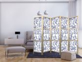 Japanischer Paravent, Raumteiler freistehend, Trennwand - Rome and Botany: Blue Greek and Plant Pattern 