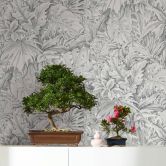 Vliestapete mit strukturiertem Blattmotiv grau Floral 