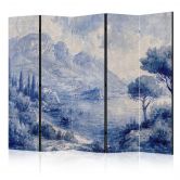 Paravent, Raumteiler freistehend, Trennwand - Italian Landscape - Lake Como Painted in Shades of Blue 