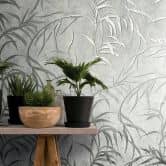 Vliestapete mit Blättern in Betonoptik grau Floral 