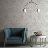 Vliestapete mit Blumen, Blätter ornamental glänzend grau, beige Floral 