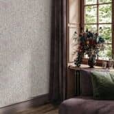 Vliestapete mit Blumen, Blätter ornamental glänzend beige, grau Floral 