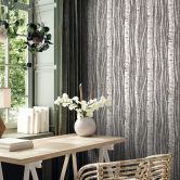 Vliestapete mit Wäldern und Buchenbäumen grau, braun Floral 
