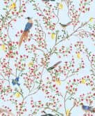 Vliesbehang vogels, bloemen bloemen natuur mat in blauw  