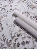 Non-woven wallpaper flowers, leaves floral nature matt in gray  