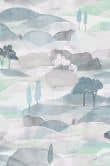 Vliestapete Landschaft Grafisch Natur matt in Weiß Grün Blau 