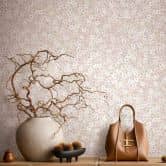 Non-woven wallpaper flowers, leaves floral nature, classic matt in pink-brown 