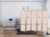 Japanischer Paravent, Raumteiler freistehend, Trennwand - Pink Blossoming on White Background 3-teilig 135x172 cm