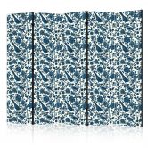 Paravent, Raumteiler freistehend, Trennwand - Rose Vines - Monochromatic Blue Birds Resting Among Roses 