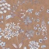 Vintage Tapete Landhaus Pflanzen Vliestapete Orange Grau - Mustertapete Blumen, Blätter 