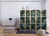 Japanischer Paravent, Raumteiler freistehend, Trennwand - Dark Green Victorian Leaves: Botanical Carving 