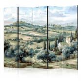 Paravent, Raumteiler freistehend, Trennwand - Landscape with Green Fields and Trees - Tuscan Sunny View 