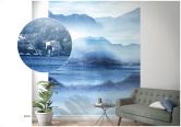 Fototapete mit nebeligem Tal am See Blau, Grau ,Illustration 2,70 x 2,12 m 