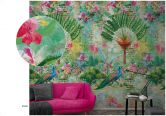 Fototapete mit Blumen und Pfau Grün, Rosa ,Steinoptik 2,70 x 1,59 m 