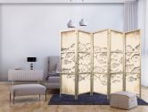 Japanischer Paravent, Raumteiler freistehend, Trennwand - Sketch of School of Fish 