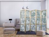Japanischer Paravent, Raumteiler freistehend, Trennwand - Ornaments in Worn Muted Turquoises 