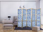 Japanischer Paravent, Raumteiler freistehend, Trennwand - Ceramic Tiles: Traditional Portuguese Blue 