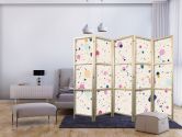 Japanischer Paravent, Raumteiler freistehend, Trennwand - Dots on a Light Pink Background 