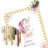 Poster Kvilis - Believe in Unicorns - Einhorn mit Blumen 