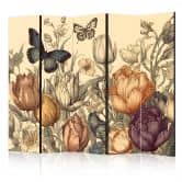 Paravent, Raumteiler freistehend, Trennwand - Tulips in Cream 