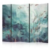 Paravent, Raumteiler freistehend, Trennwand - Fish in Muted Colors Swimming in Groups in Oceanic Depths 