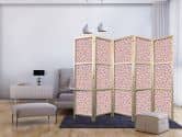 Japanischer Paravent, Raumteiler freistehend, Trennwand - Giraffe Pattern in Blue-Pink Spots 