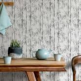 Vliestapete in weiß, grau Bambus Blätter Floral Natur  