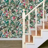 Vliestapete in weiß, grün Blätter Blumen Floral Natur  