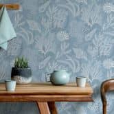 Papier peint intissé en blanc, bleu coquillages sous-marins graphique nature  