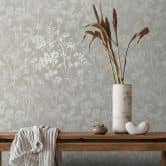 Vliestapete in grau Blattmotiv Blätteroptik Floral Natur  