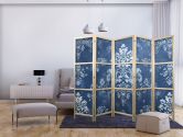 Japanischer Paravent, Raumteiler freistehend, Trennwand - Retro Ornament - Decorative Motif in Worn Blues 