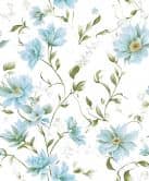 Vliestapete Blumen, Blätter Floral Natur matt in Weiß Grün Blau 