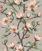 Vliestapete Äste, Blumen Floral Natur matt in Grau Braun Grün 