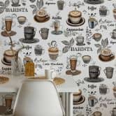 Vliestapete Kaffenmotiv Grafisch Modern matt in Weiß 