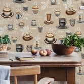 Vliestapete Kaffenmotiv Grafisch Modern matt in Beige 