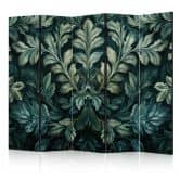 Paravent, Raumteiler freistehend, Trennwand - Dark Green Victorian Leaves - Botanical Carved Composition 