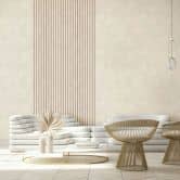 Vliesbehang in grijs-beige 3D-look akoestische paneellook houtstrepen klassiek  