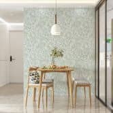 Vliesbehang in wit groen bladlook vintage bloemige natuur  