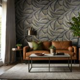Vliesbehang in zwart, goud 3D-look golvend grafisch modern 